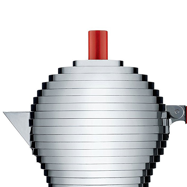 Pulcina Espressomaschine mit rotem Henkel [3 Tassen] - Alessi MDL02/3 R - Michele de Lucchi