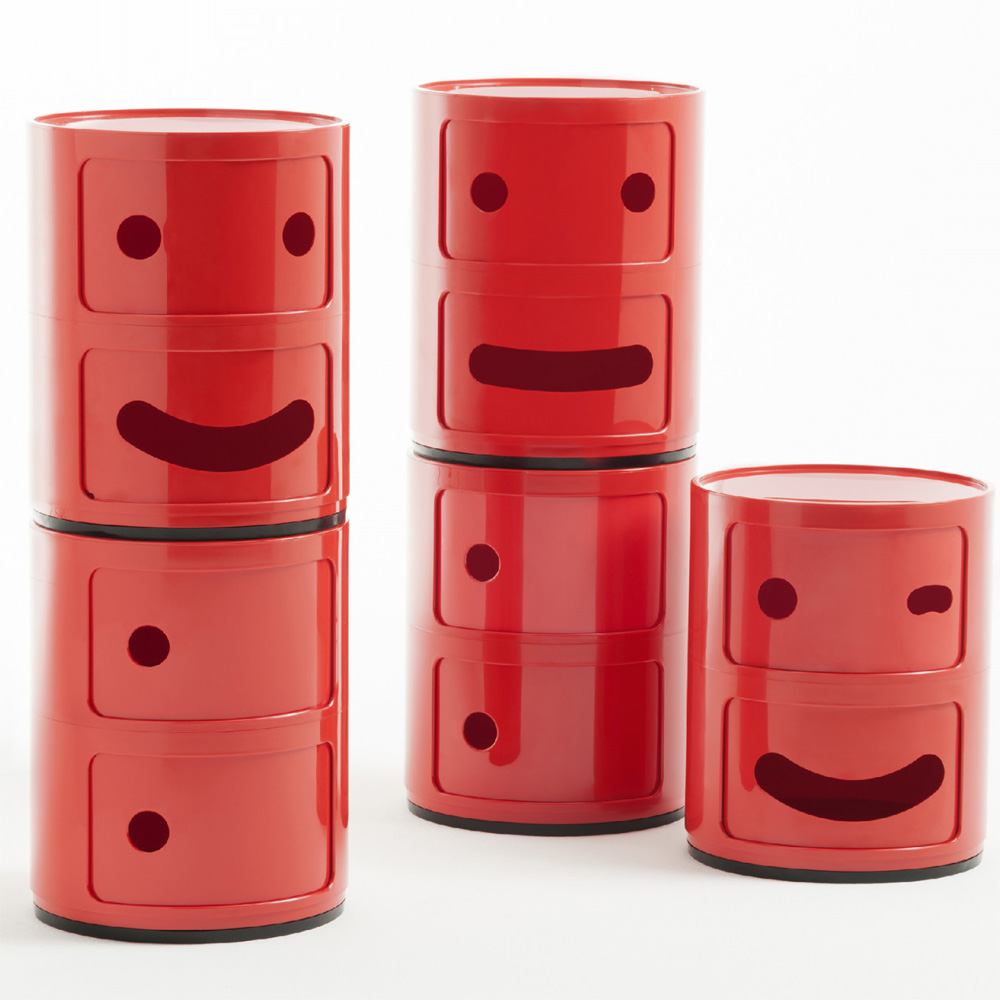 Componibili Smile 2 2er Kommode Rot [Gerader Mund] - Kartell 4925 10 - Fabio Novembre Tribute to Anna Castelli Ferrieri