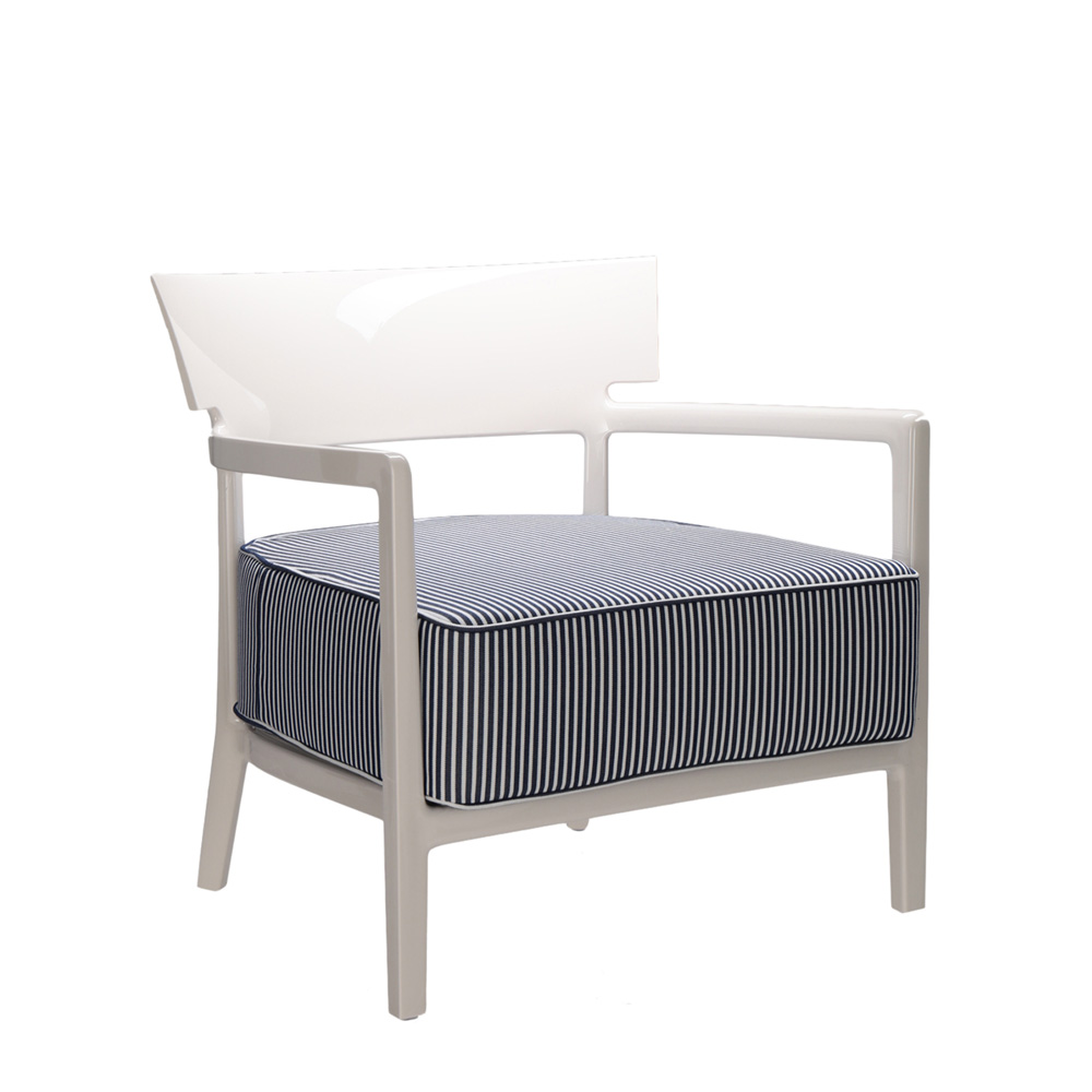 Cara Armchair Outdoor Sessel Elfenbein Gestell [Blau Dyed Stoffbezug] - Kartell 58441L - Philippe Starck & Sergio Schito