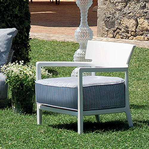 Cara Armchair Outdoor Sessel Elfenbein Gestell [Blau Dyed Stoffbezug] - Kartell 58441L - Philippe Starck & Sergio Schito