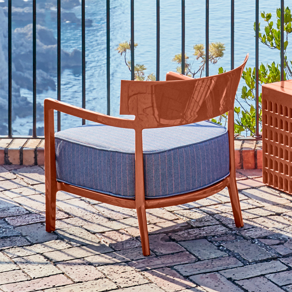 Cara Armchair Outdoor Sessel Rostbraunes Gestell [Blau Orange Dyed Stoffbezug] - Kartell 58443M - Philippe Starck & Sergio Schito