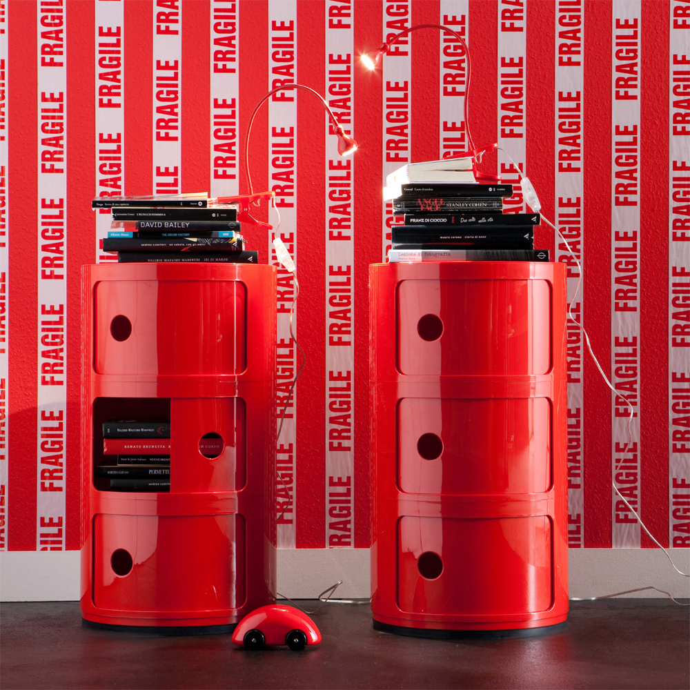 Componibili runde 3er Kommode in Rot - Kartell - Anna Castelli Ferrieri