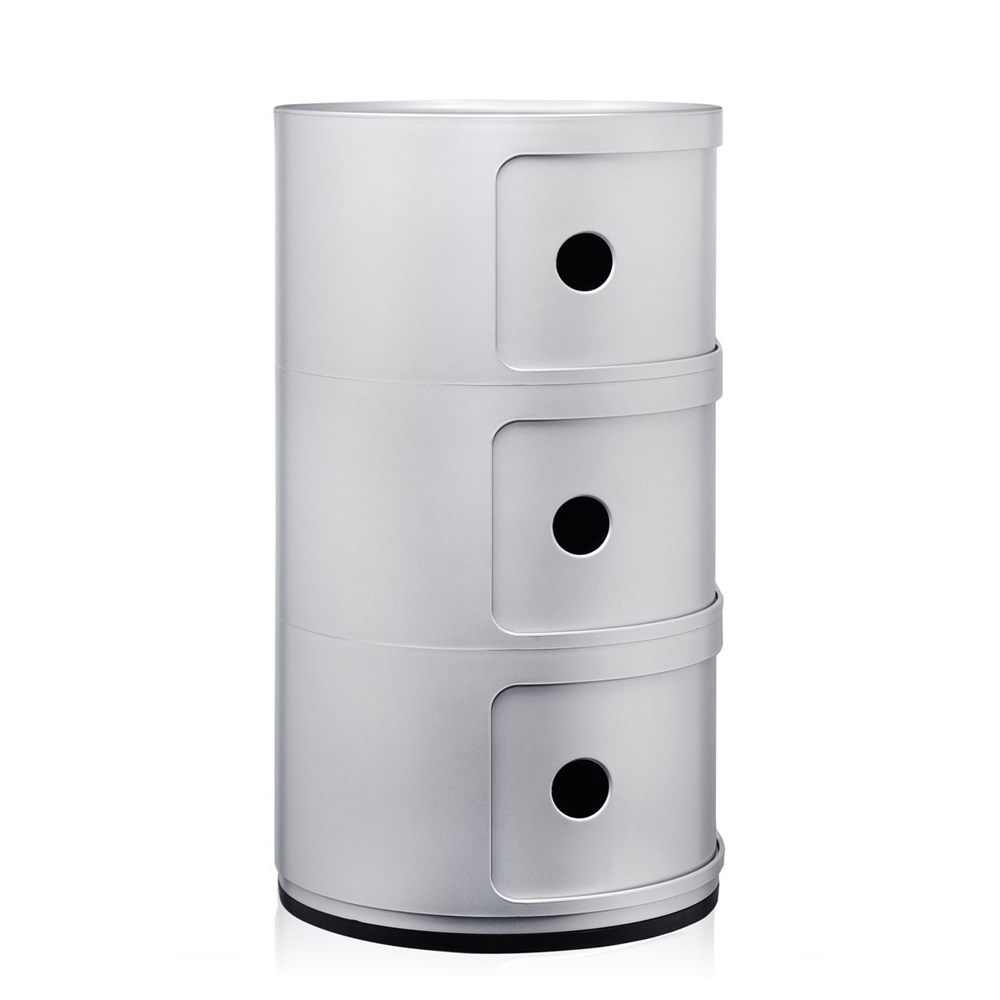 Componibili runde 3er Kommode in Silber - Kartell - Anna Castelli Ferrieri