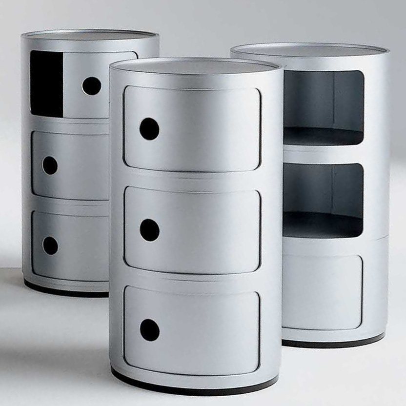 Componibili runde 3er Kommode in Silber - Kartell - Anna Castelli Ferrieri