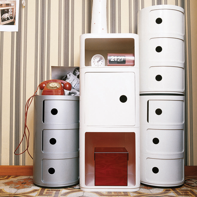 Componibili runde 3er Kommode in Silber - Kartell - Anna Castelli Ferrieri