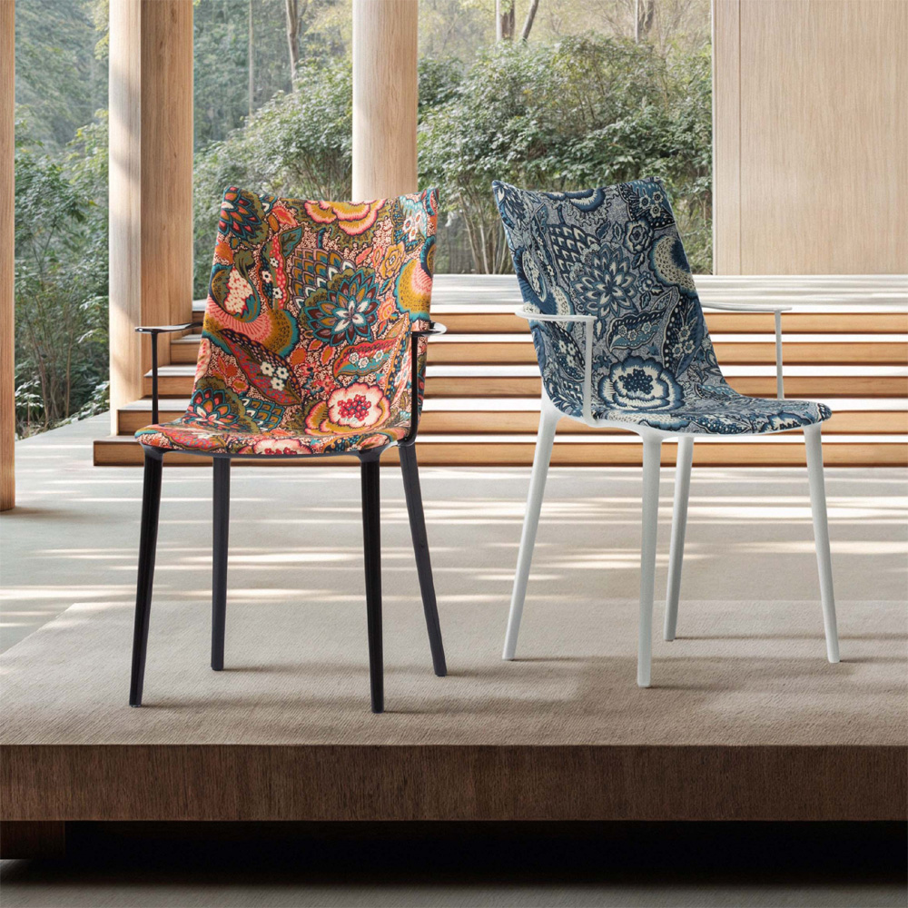 H.H.H. Upholstered Fabric Posterstuhl in Bordeaux / Weiß / Rostrot / Senfgelb / Blau / Grün - Kartell 05918XD / 05918BI / 05918RQ / 05918SR / 05918UM / 05918BE - Philippe Starck