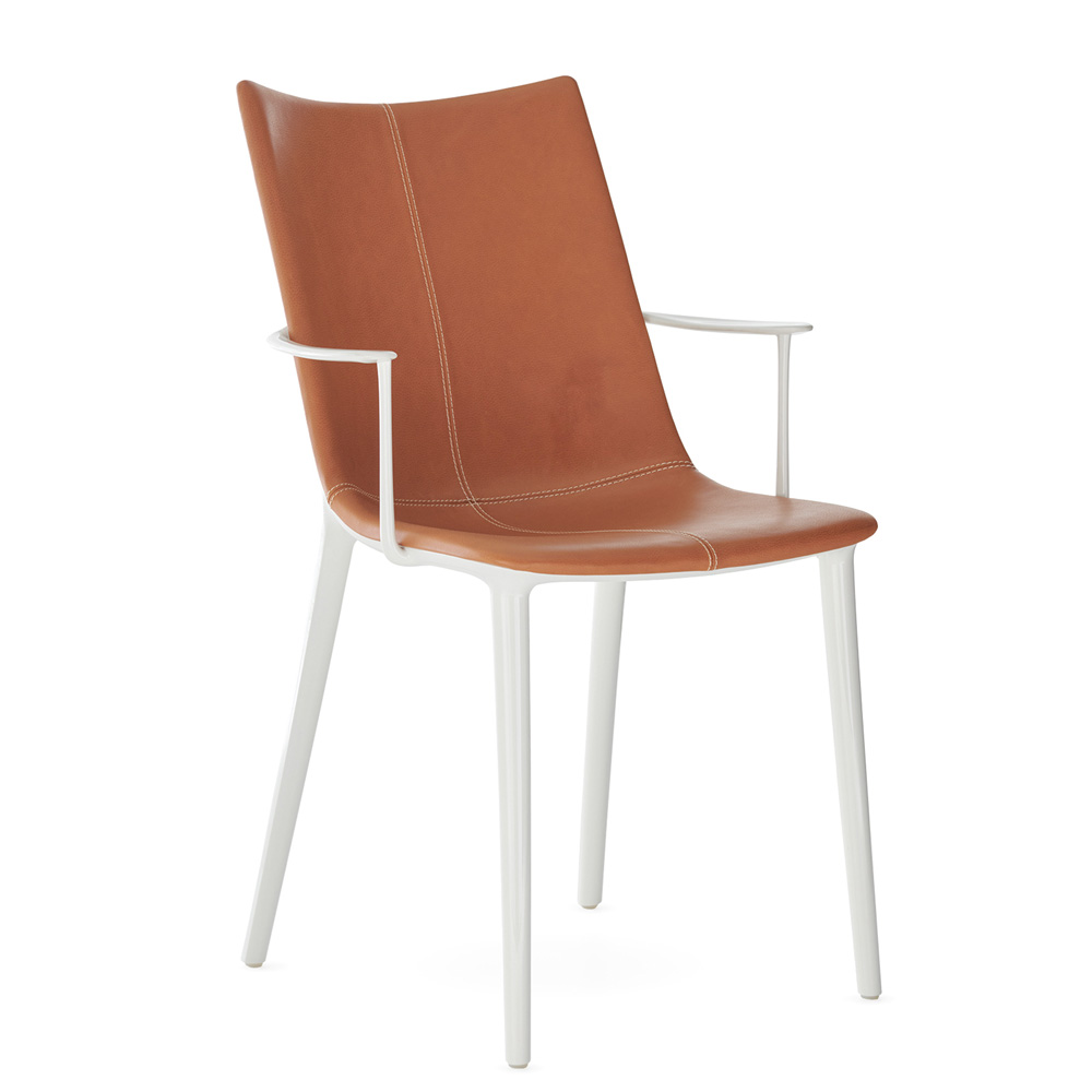 H.H.H. Leather Stuhl in Weiß/Leder / Schwarz/Schwarz - Kartell 05917BC / 05917NN - Philippe Starck