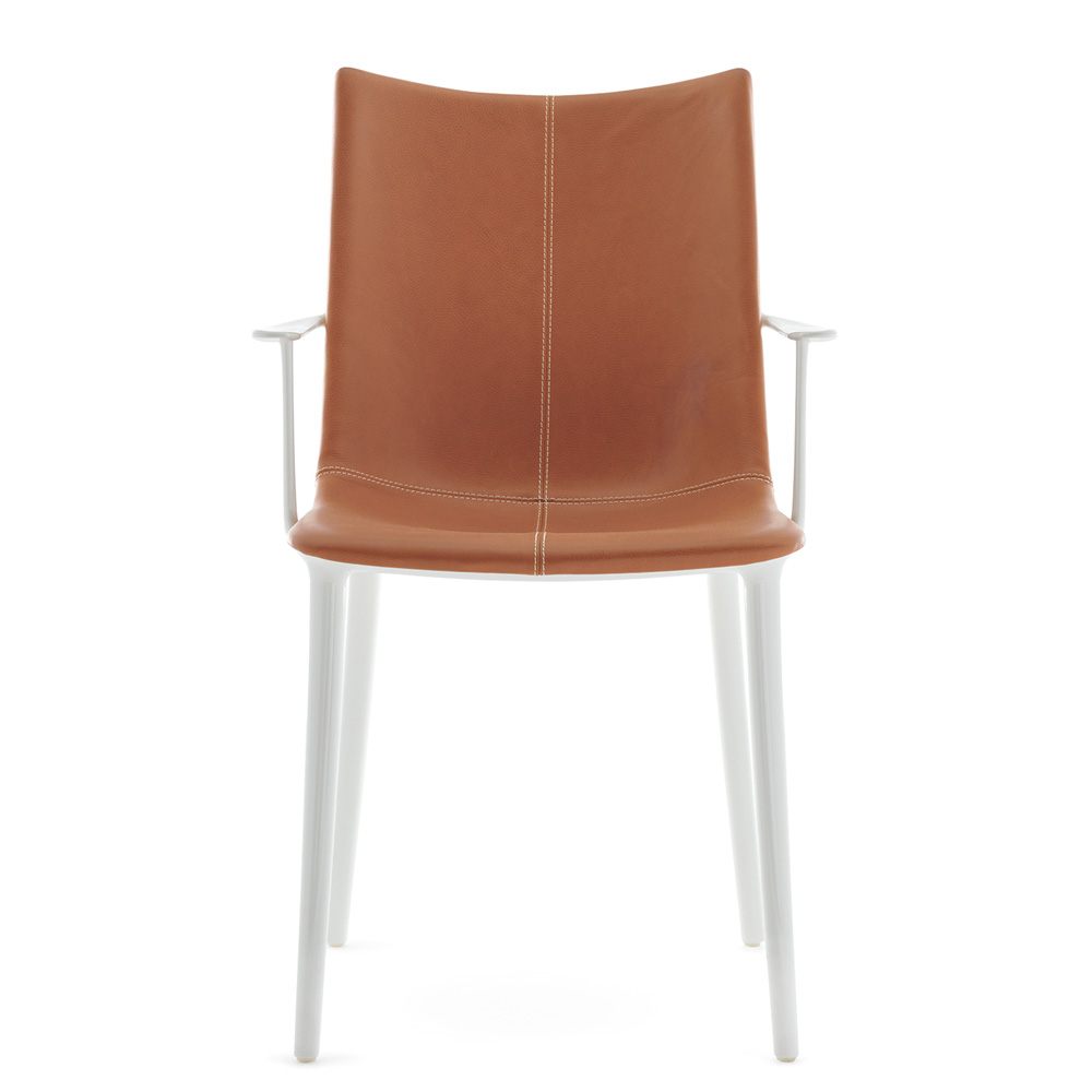 H.H.H. Leather Stuhl in Weiß/Leder / Schwarz/Schwarz - Kartell 05917BC / 05917NN - Philippe Starck
