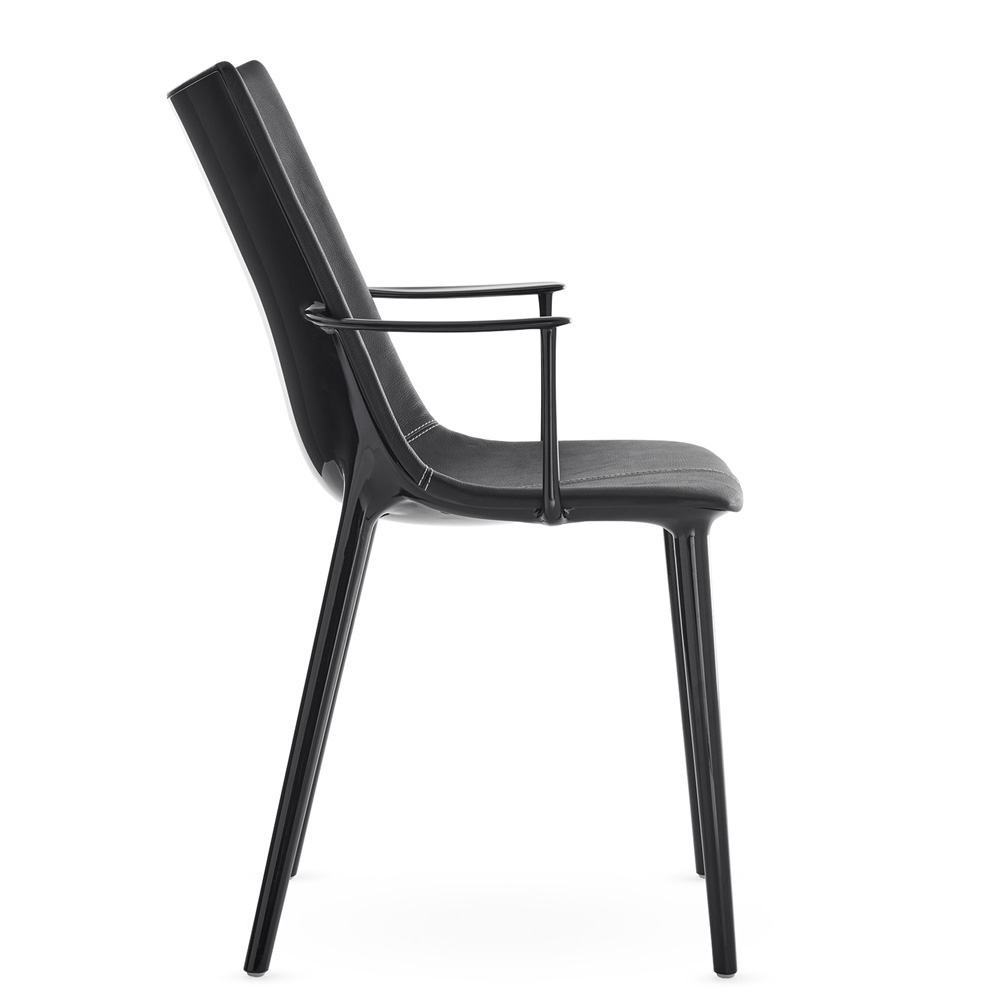 H.H.H. Leather Stuhl in Weiß/Leder / Schwarz/Schwarz - Kartell 05917BC / 05917NN - Philippe Starck