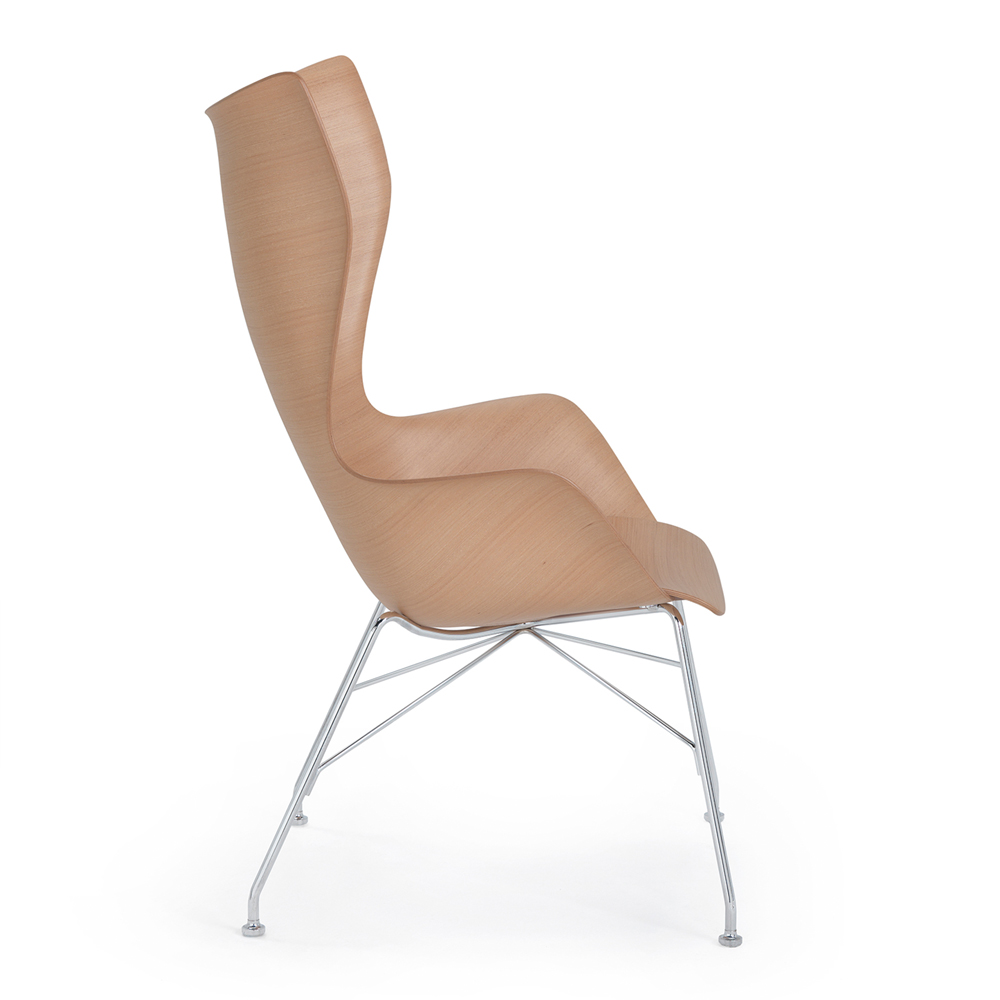 K/WOOD Lounger Buche Hell / Gestell Verchromt [Schwache Holzmaserung] - Kartell 4915 CC - Philippe Starck