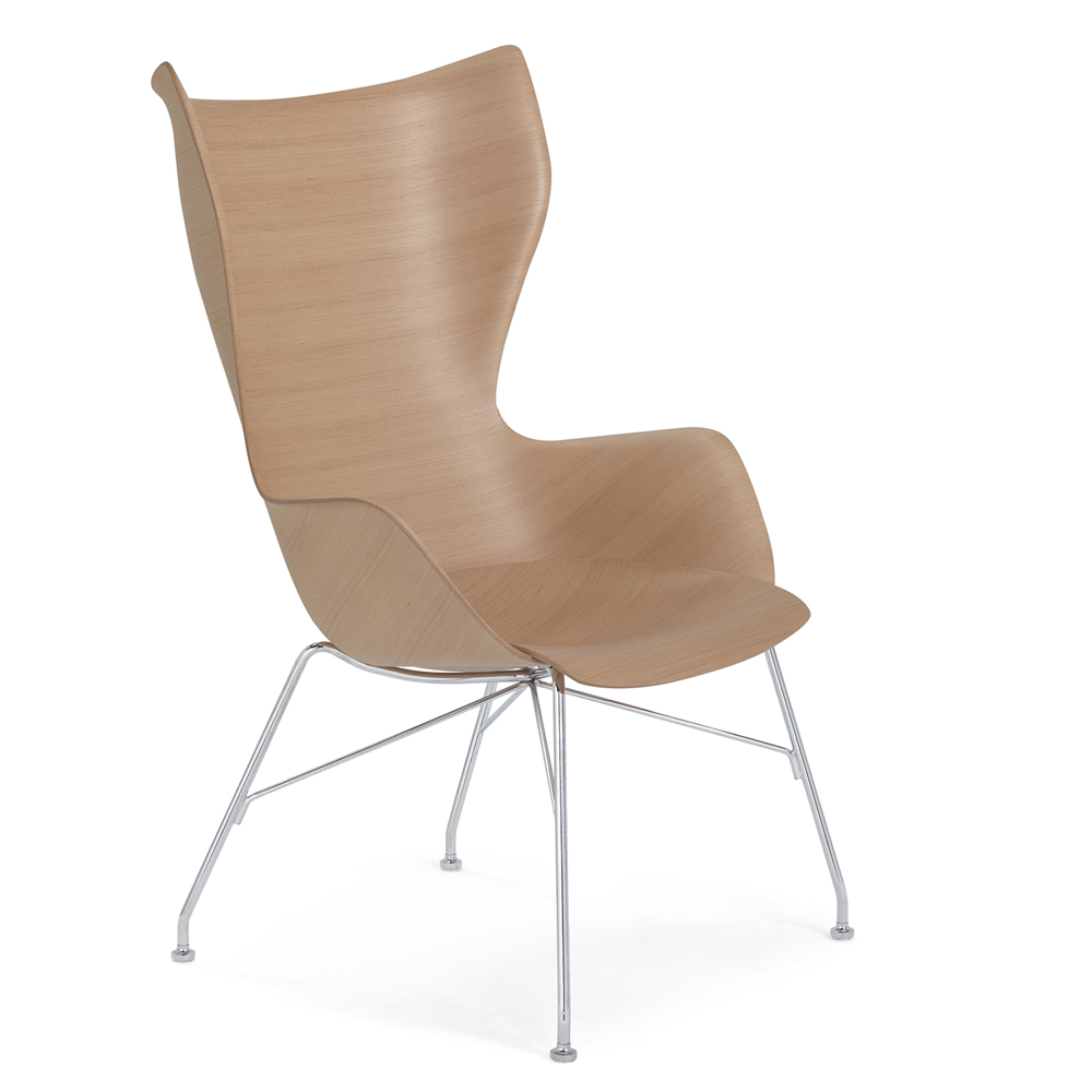 K/WOOD Lounger Buche Hell / Gestell Verchromt [Schwache Holzmaserung] - Kartell 4915 CC - Philippe Starck