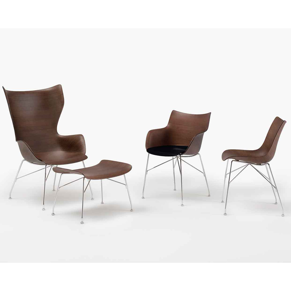 K/WOOD Lounger Esche Dunkel / Gestell Schwarz [Starke Holzmaserung] - Kartell 4916 SN - Philippe Starck