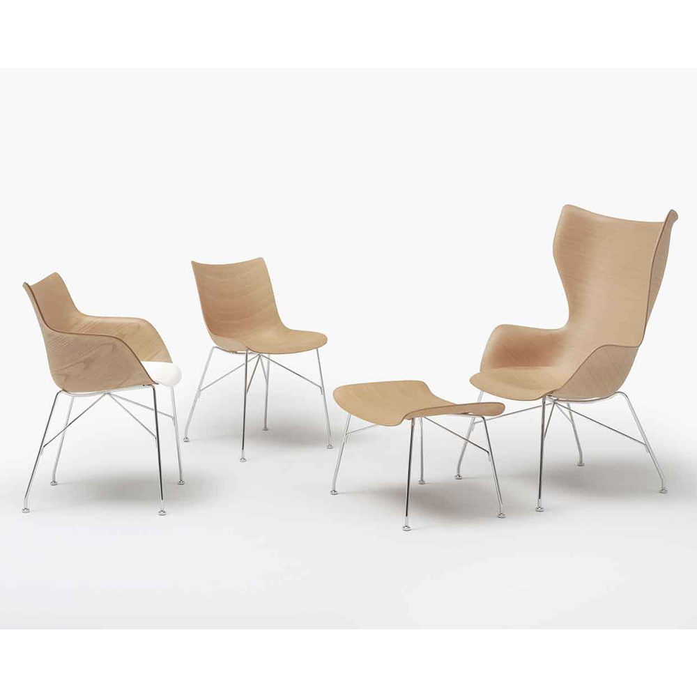 K/WOOD Lounger Esche Hell / Gestell Verchromt [Starke Holzmaserung] - Kartell 4916 CC - Philippe Starck