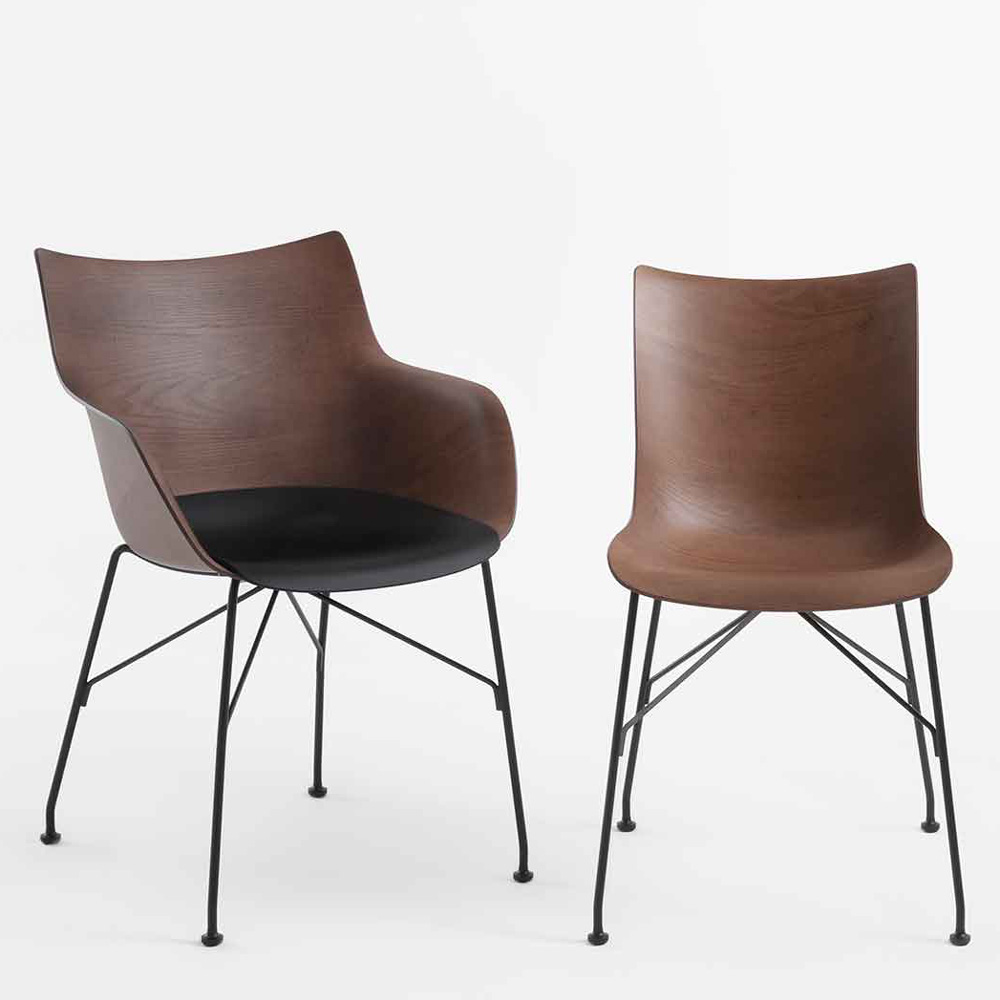 Q/WOOD Armlehnstuhl Esche Dunkel / Gestell Schwarz [Starke Holzmaserung] - Kartell 4914 SN - Philippe Starck