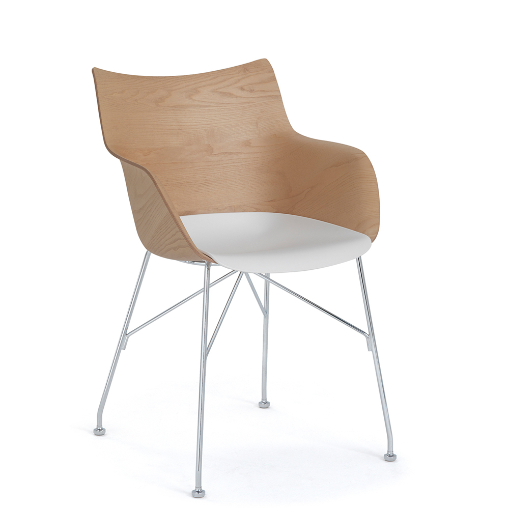 Q/WOOD Armlehnstuhl Esche Hell / Gestell Verchromt [Starke Holzmaserung] - Kartell 4914 CC - Philippe Starck