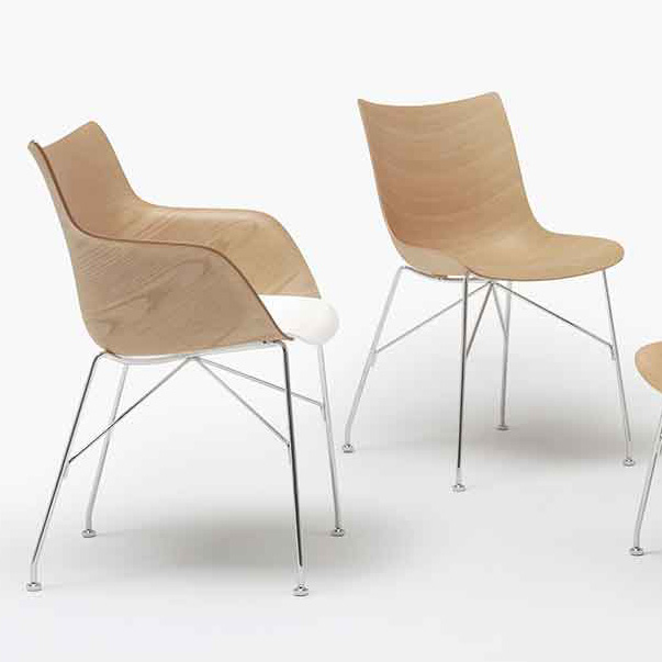 Q/WOOD Armlehnstuhl Esche Hell / Gestell Verchromt [Starke Holzmaserung] - Kartell 4914 CC - Philippe Starck