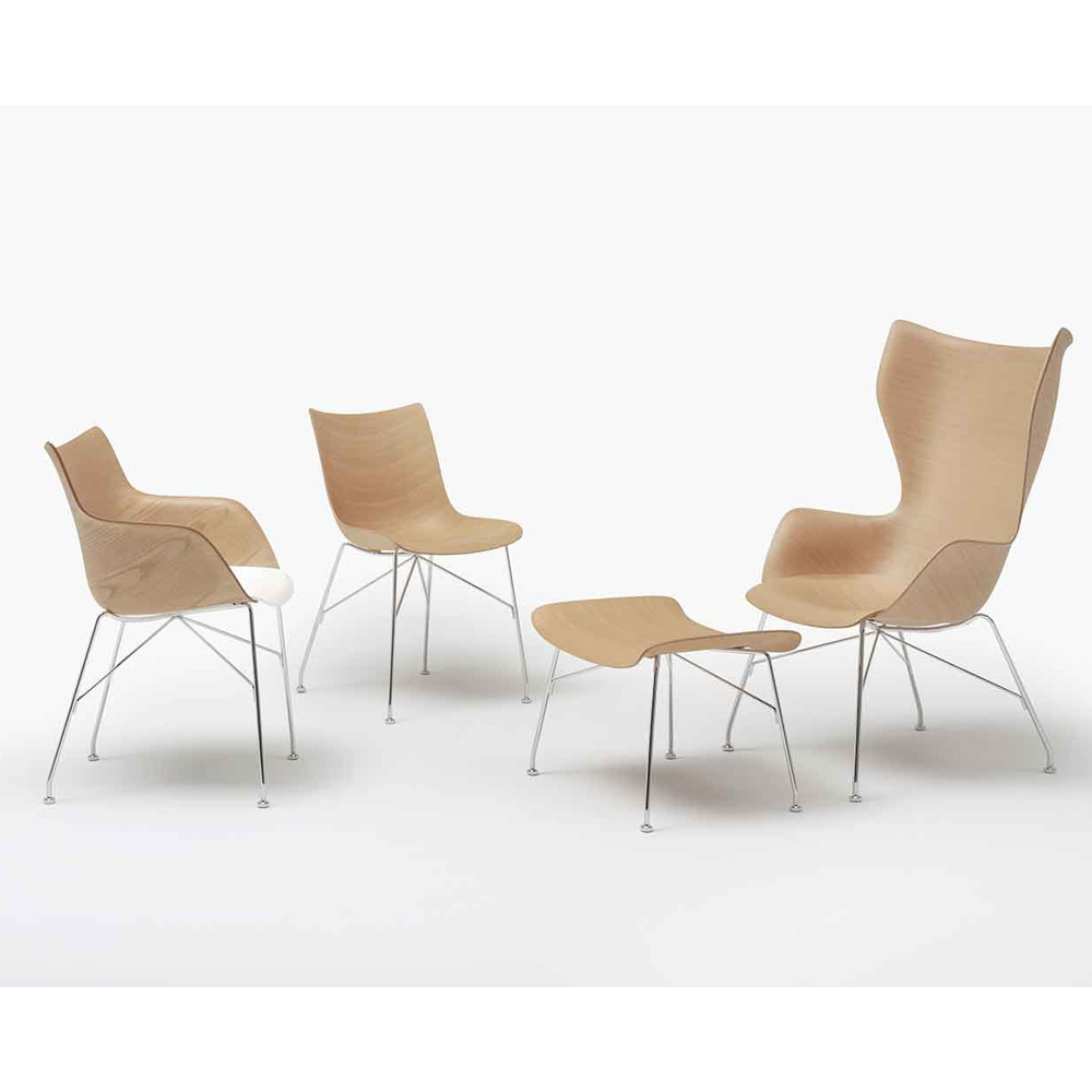 Q/WOOD Armlehnstuhl Esche Hell / Gestell Verchromt [Starke Holzmaserung] - Kartell 4914 CC - Philippe Starck