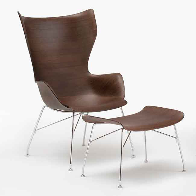 S/WOOD Fußhocker Buche Dunkel / Gestell Schwarz [Schwache Holzmaserung] - Kartell 4918 SN - Philippe Starck