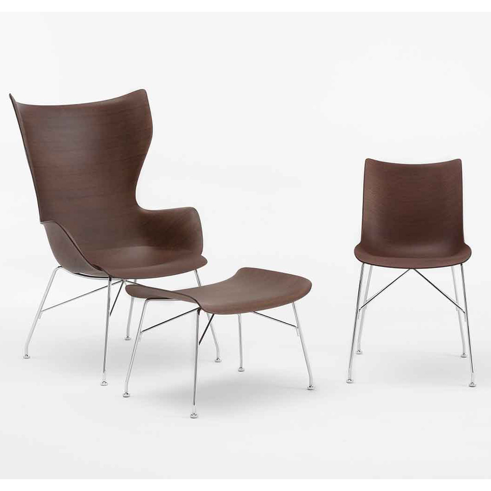 S/WOOD Fußhocker Buche Dunkel / Gestell Schwarz [Schwache Holzmaserung] - Kartell 4918 SN - Philippe Starck