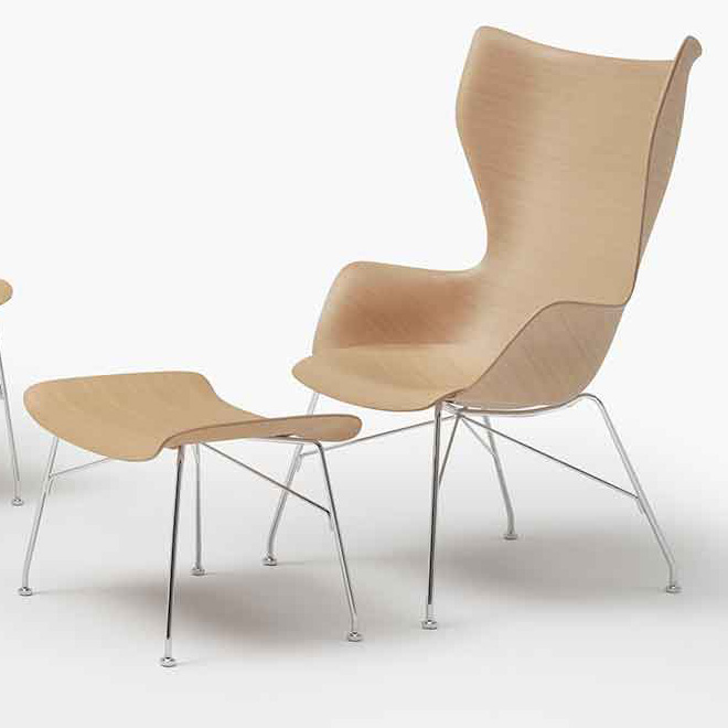 S/WOOD Fußhocker Buche Hell / Gestell Verchromt [Schwache Holzmaserung] - Kartell 4918 CC - Philippe Starck