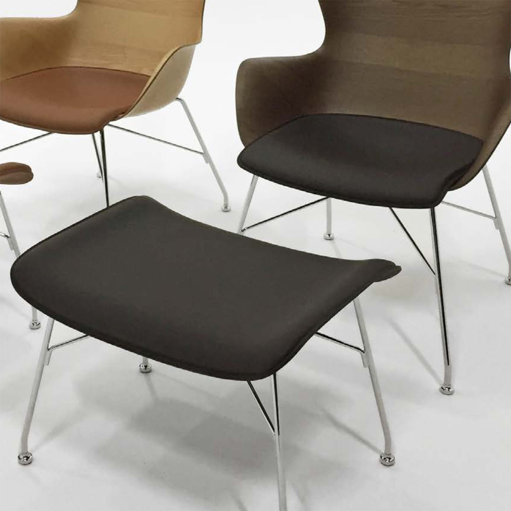 S/WOOD Fußhocker Esche Dunkel / Gestell Schwarz [Starke Holzmaser. & Ledersitz] - Kartell 4920 SN - Philippe Starck