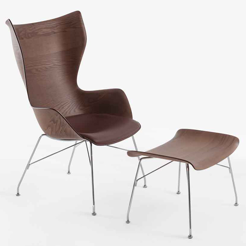 S/WOOD Fußhocker Esche Dunkel / Gestell Schwarz [Starke Holzmaserung] - Kartell 4919 SN - Philippe Starck