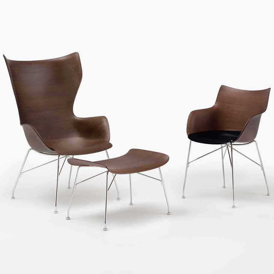 S/WOOD Fußhocker Esche Dunkel / Gestell Schwarz [Starke Holzmaserung] - Kartell 4919 SN - Philippe Starck