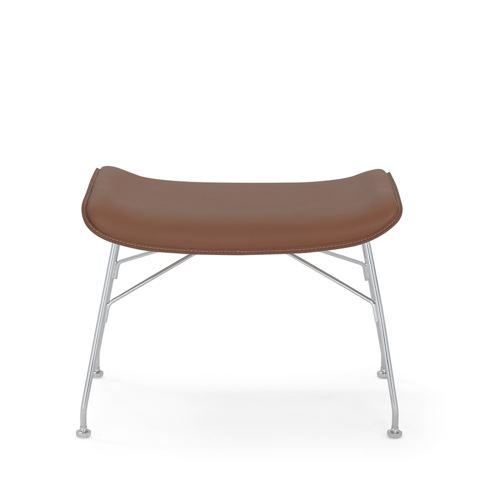 S/WOOD Fußhocker Esche Hell / Gestell Verchromt [Starke Holzmaser. & Ledersitz] - Kartell 4920 CC - Philippe Starck