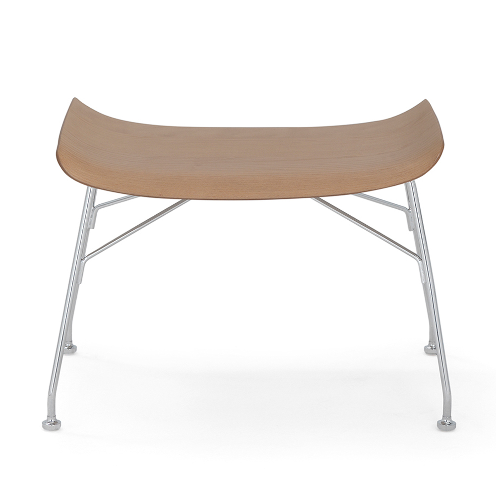 S/WOOD Fußhocker Esche Hell / Gestell Verchromt [Starke Holzmaserung] - Kartell 4919 CC - Philippe Starck