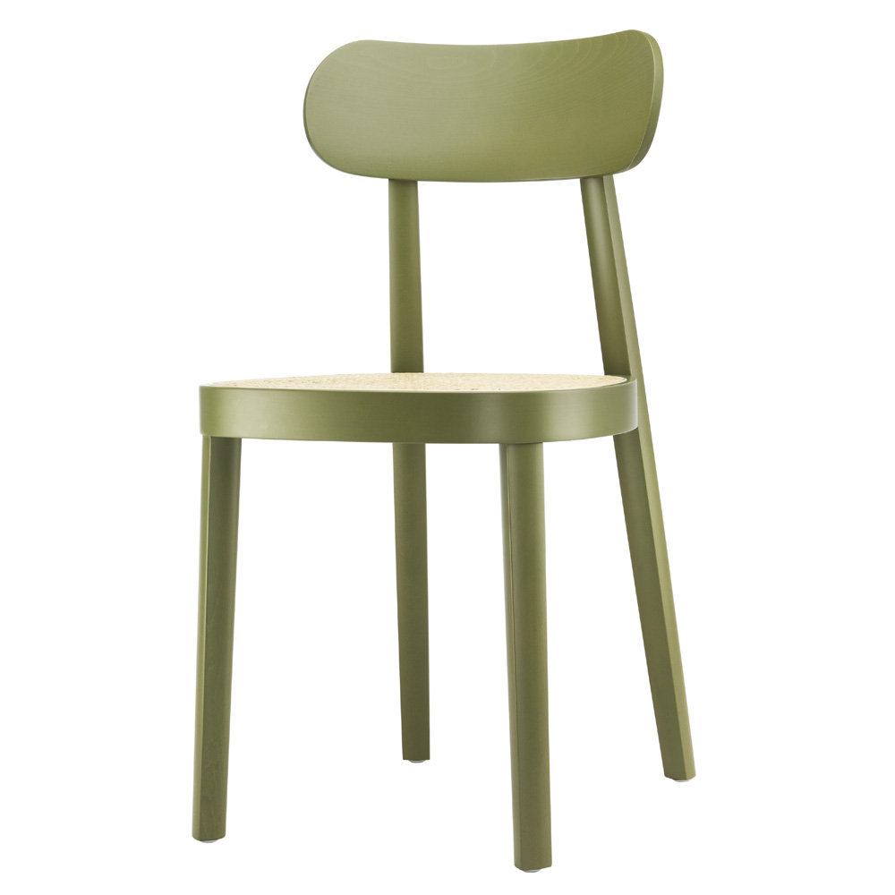 Programm 118 Holzstuhl mit Rohrgeflechtsitz Olivgrün Gebeizt - Thonet Programm 118 Gebeizt Olivgrün [nach RAL 6003] - Sebastian Herkner