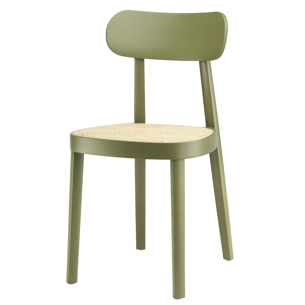 Programm 118 Holzstuhl mit Rohrgeflechtsitz Olivgrün Gebeizt - Thonet Programm 118 Gebeizt Olivgrün [nach RAL 6003] - Sebastian Herkner