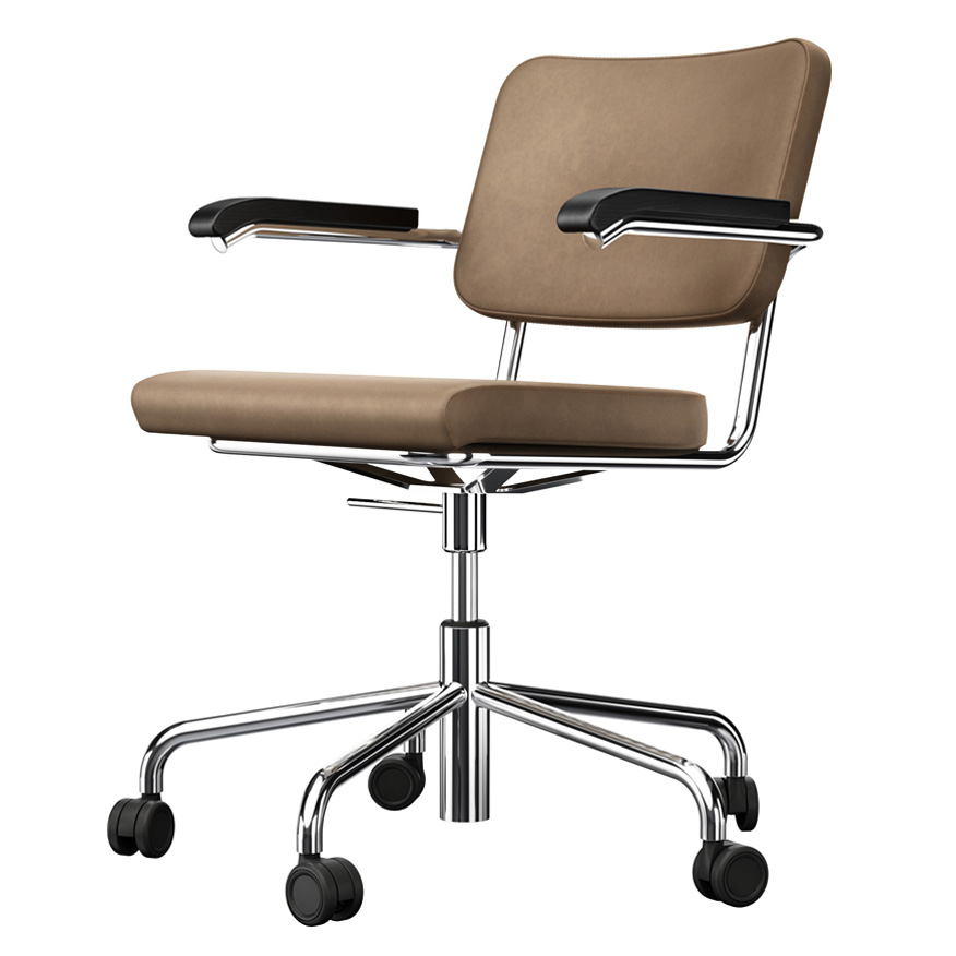 S 64 Atelier PVDR Geposterter Drehsessel mit Armlehnen und Rollen - Thonet S 64 PVDR BG - Marcel Breuer