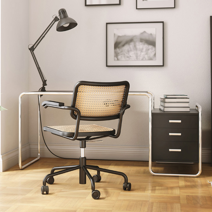 S 64 Atelier VDR Drehsessel mit Armlehnen, Rollen und Rohrgefelcht - Thonet S 64 VDR BG TP 29 - Marcel Breuer