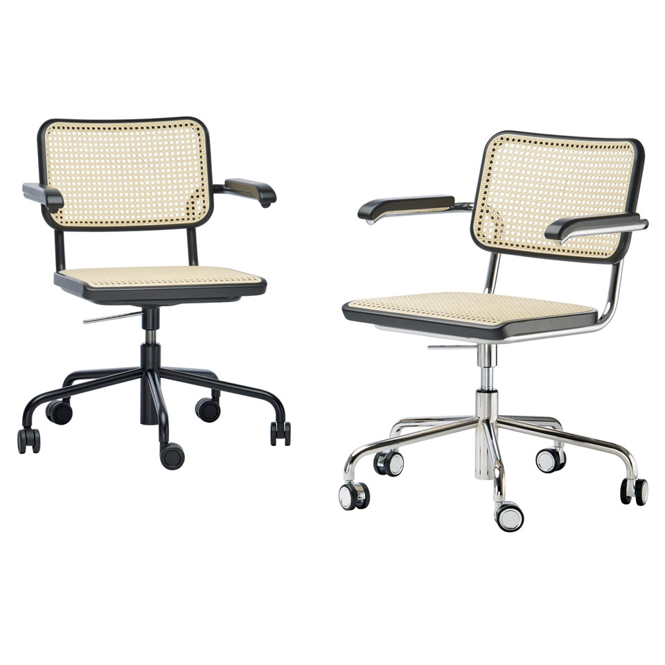 S 64 Atelier VDR Drehsessel mit Armlehnen, Rollen und Rohrgefelcht - Thonet S 64 VDR BG TP 29 - Marcel Breuer