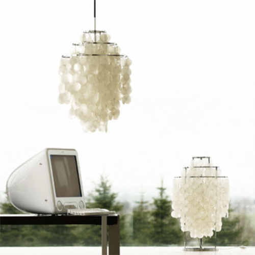 Fun 1TM Perlmutt Tischleuchte mit 3 Metallringen - Verpan - Verner Panton