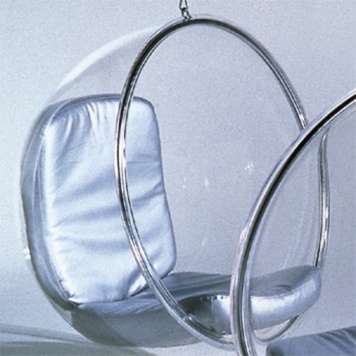 Bubble Chair Hängesessel mit silbernem Lederkissen - Adelta - Eero Aarnio