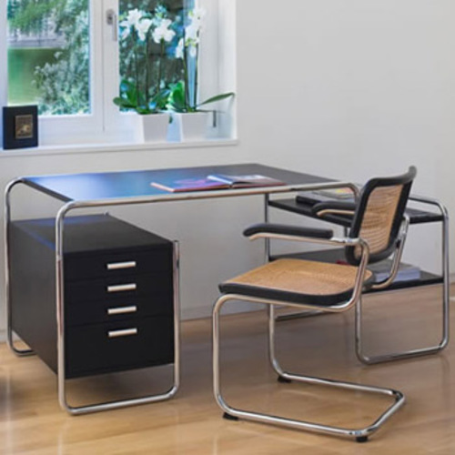 S 64 Stahlrohrstuhl mit Armlehnen und Rohrgeflecht - Thonet - Marcel Breuer