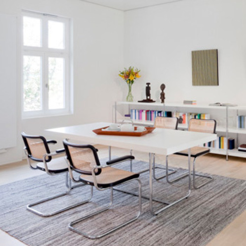 S 64 Stahlrohrstuhl mit Armlehnen und Rohrgeflecht - Thonet - Marcel Breuer