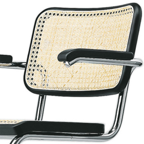 S 64 Stahlrohrstuhl mit Armlehnen und Rohrgeflecht - Thonet - Marcel Breuer