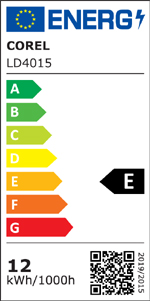 Energieeffizienzklassen A bis G auf einer Skala von A (höchste Effizienz) bis G (geringste Effizienz). Diese Leuchte wird verkauft mit einem Leuchtmittel der Energieklasse E.