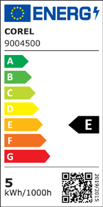 Energieeffizienzklassen A bis G auf einer Skala von A (höchste Effizienz) bis G (geringste Effizienz). Diese Leuchte wird verkauft mit einem Leuchtmittel der Energieklasse E.