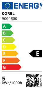 Energieeffizienzklassen A bis G auf einer Skala von A (höchste Effizienz) bis G (geringste Effizienz). Diese Leuchte wird verkauft mit einem Leuchtmittel der Energieeffizienzklasse E.