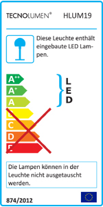 Energieeffizienzklassen A++ bis A auf einer Skala von A++ (höchste Effizienz) bis E (geringste Effizienz). Diese Leuchte wird verkauft mit einem Leuchtmittel der Energieklasse A++.