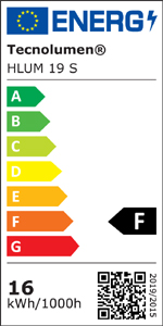Energieeffizienzklasse F auf einer Skala von A (höchste Effizienz) bis G (geringste Effizienz). Die Lampen der Leuchte können nicht ausgetauscht werden.